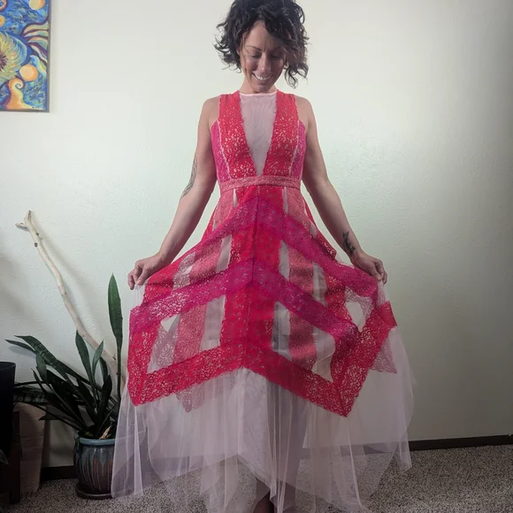 BCBGMaxAzria Pink Asymmetrical Lace Dress - Picture 2 of 4
